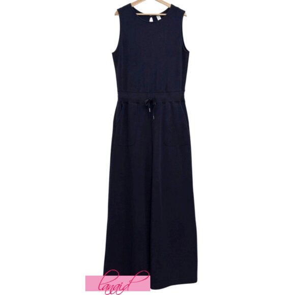 Spanx AirEssentials Sleeveless Jumpsuit Classic Navy Romper Open Back Wide Leg L - Picture 10 of 14